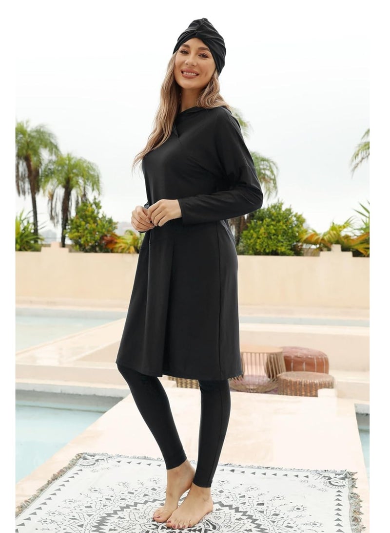 أوزيغالور مقاس L 3 قطع ملابس سباحة نسائية من قطعة واحدة، UPF 50+، تشمل حجاب سباحة وقمصان بأكمام طويلة وسراويل - Image 5