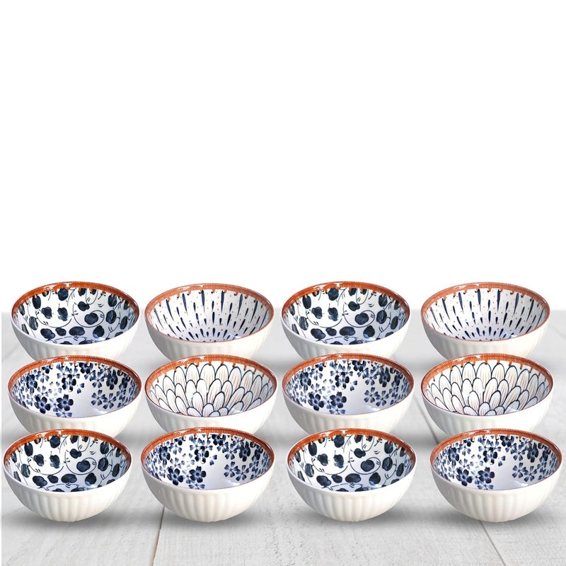 UniKart Set of 12 Pieces Japanese Ramen Porcelain Bowl 300ml for Serving Snack Gift Set for Kitchen Home Corporate Festive Gifting - Image 1