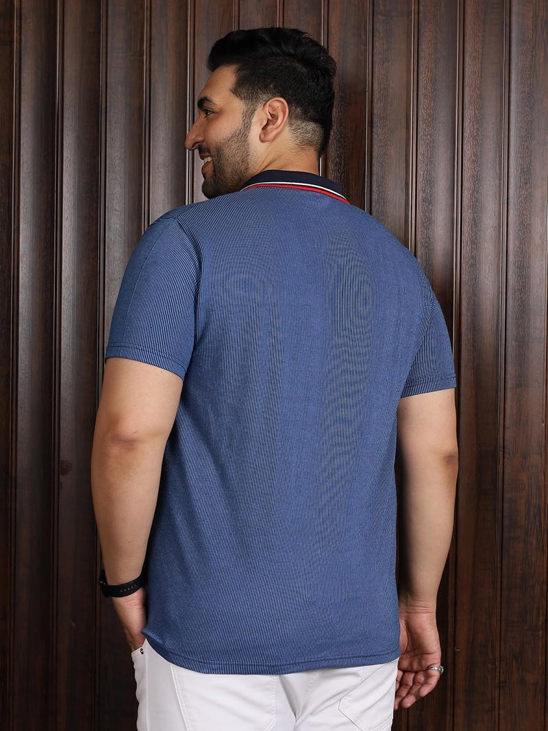 Bigbanana Plus Size Men's Regular Fit Jacquard Polo Tshirt (Seoul,Blue,2XL) - Image 5