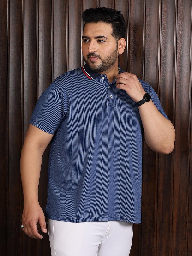 Bigbanana Plus Size Men's Regular Fit Jacquard Polo Tshirt (Seoul,Blue,2XL) - Image 4