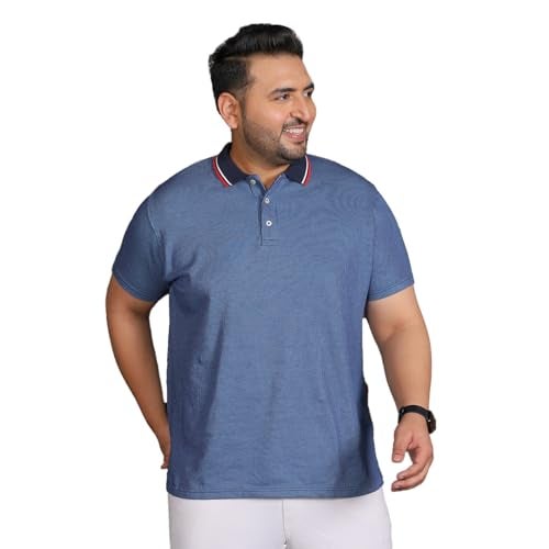 Bigbanana Plus Size Men's Regular Fit Jacquard Polo Tshirt (Seoul,Blue,2XL) - Image 1