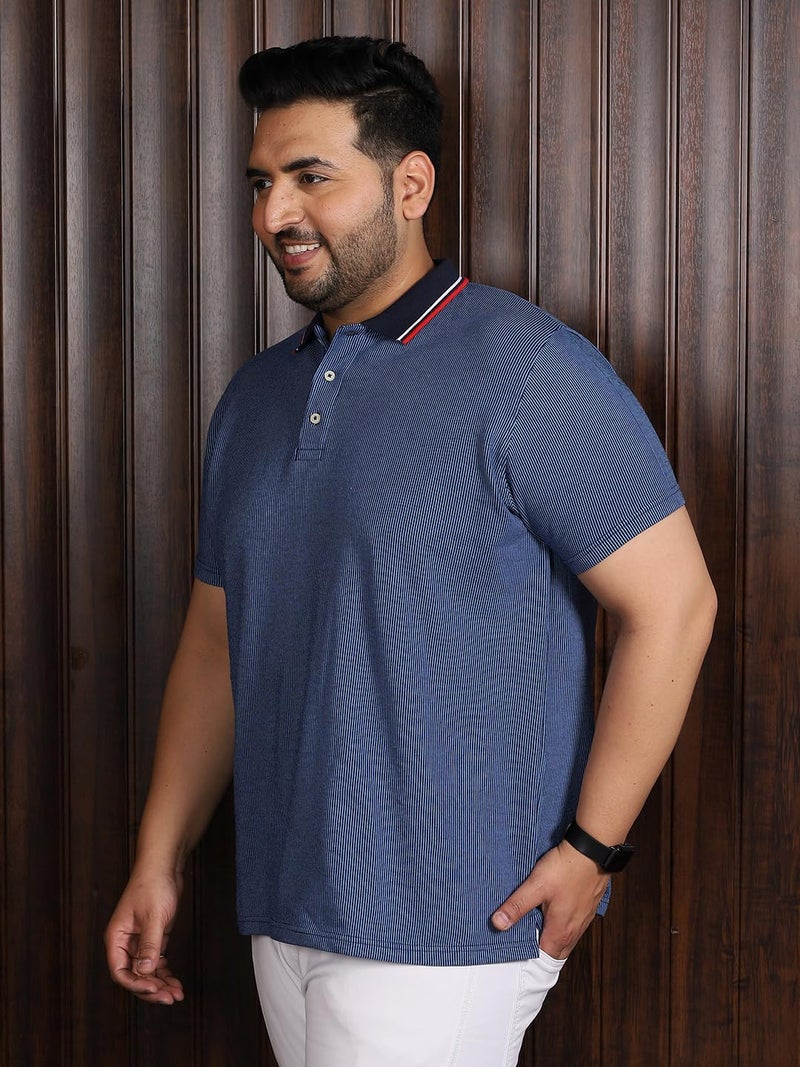 Bigbanana Plus Size Men's Regular Fit Jacquard Polo Tshirt (Seoul,Blue,2XL) - Image 3