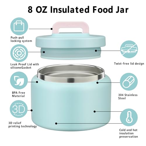 JXXM 8 Oz Thermo Food Jar for Hot & Cold Food for Kids, Insulated Lunch Containers Hot Food Jar,Leak-Proof Vacuum Stainless Steel Wide Mouth Lunch Soup Thermo for School (A-Ice Blue) - Image 5