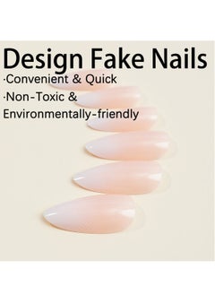 JOSQUEWNN Press On Nails Medium Almond Solid Color Gradient Glossy 24pcs Press On Nails Medium Natural French Manicure, Fake Acrylic Nails With Glue Kit  - Image 5