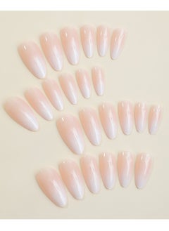 JOSQUEWNN Press On Nails Medium Almond Solid Color Gradient Glossy 24pcs Press On Nails Medium Natural French Manicure, Fake Acrylic Nails With Glue Kit  - Image 2