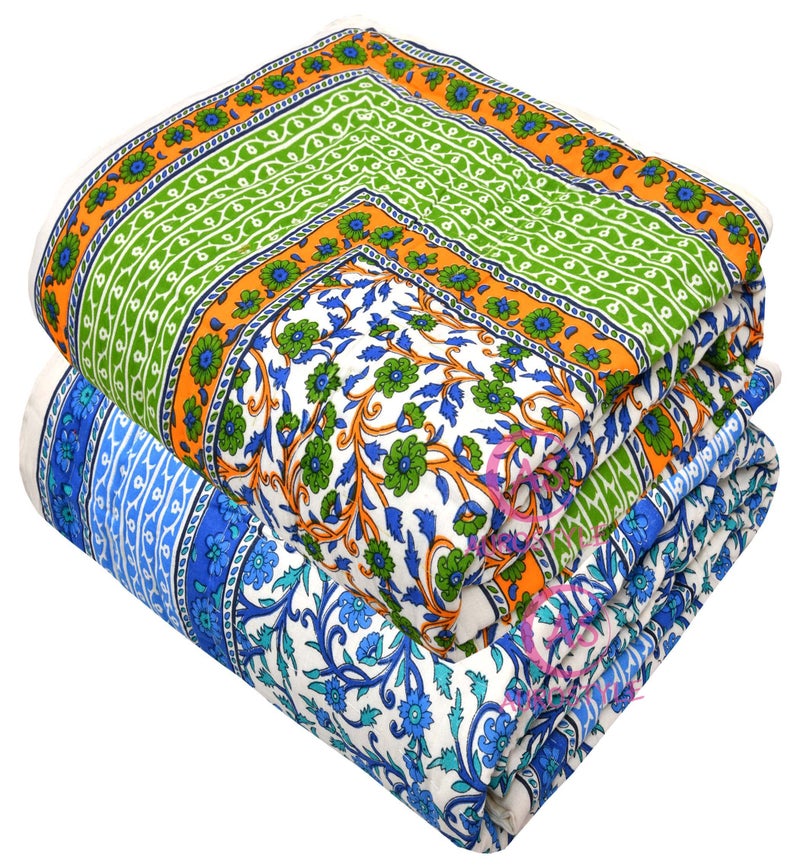 WORLDNEX 400 TC Pure Cotton Jaipuri Design Printed Design Printed Light Weight Traditional Rajasthani Single Bed Quilt/Razai/Rajai (Design 1, Single Bed - Set of 2 Combo Set) - Image 3