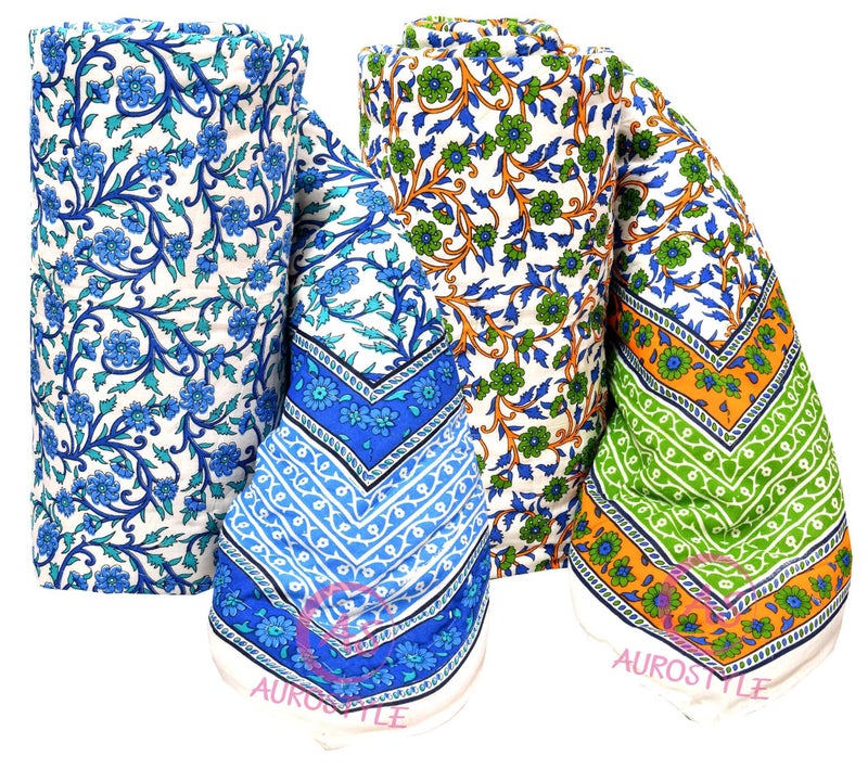 WORLDNEX 400 TC Pure Cotton Jaipuri Design Printed Design Printed Light Weight Traditional Rajasthani Single Bed Quilt/Razai/Rajai (Design 1, Single Bed - Set of 2 Combo Set) - Image 1