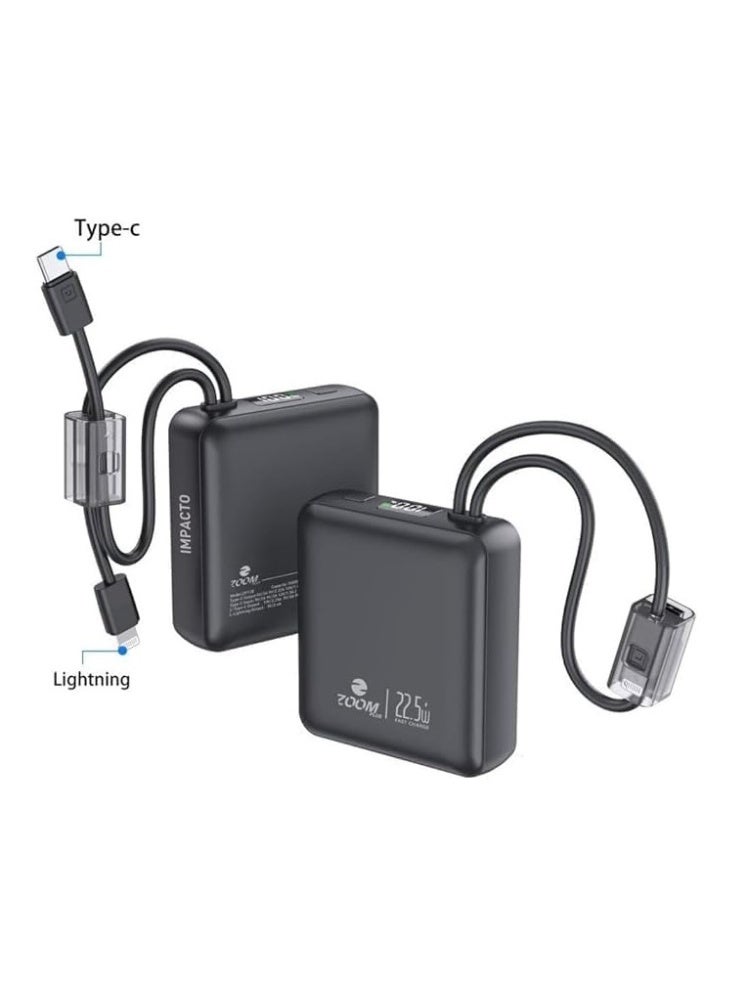 زوم بلس باور بانك زوم بلس ZP11B فائق النحافة بسعة 10,000 مللي أمبير/ساعة، إمباكتو فائق السرعة، بقوة 22.5 واط، أسود - Image 1