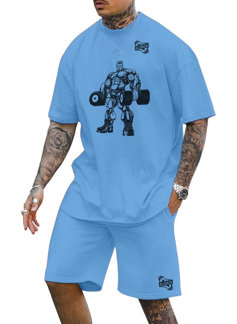 ALCOACH 2Pcs Men's Casual Short Sleeve Tracksuit Summer T Shirt & Shorts Set Waffle Sports Suit Athletic Matching Set with Pockets Khaki  - Image 1