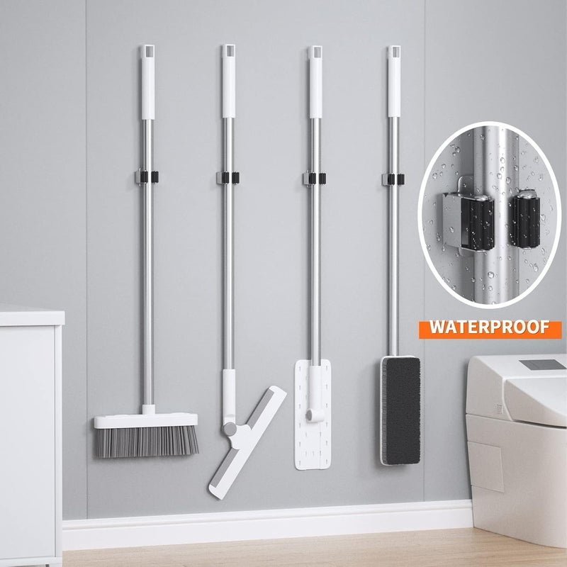 12 Pack Broom and Mop Holder - Wall Mounted Stainless Steel Organizer Rack - Image 4