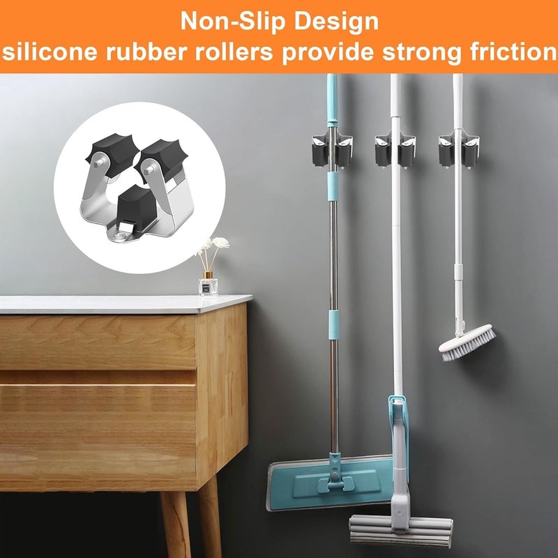 12 Pack Broom and Mop Holder - Wall Mounted Stainless Steel Organizer Rack - Image 3
