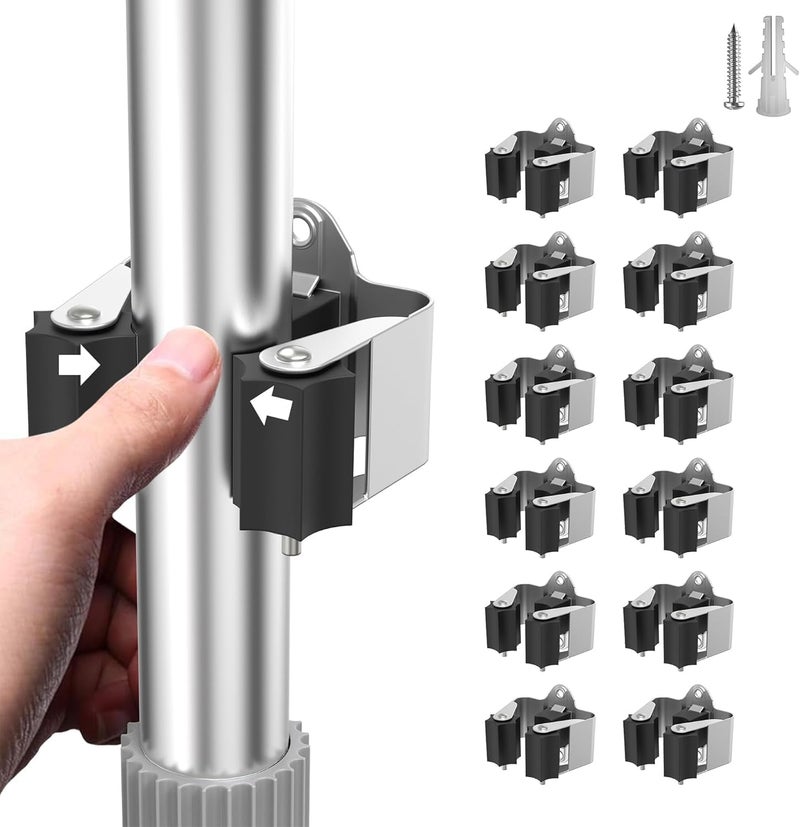 12 Pack Broom and Mop Holder - Wall Mounted Stainless Steel Organizer Rack - Image 1