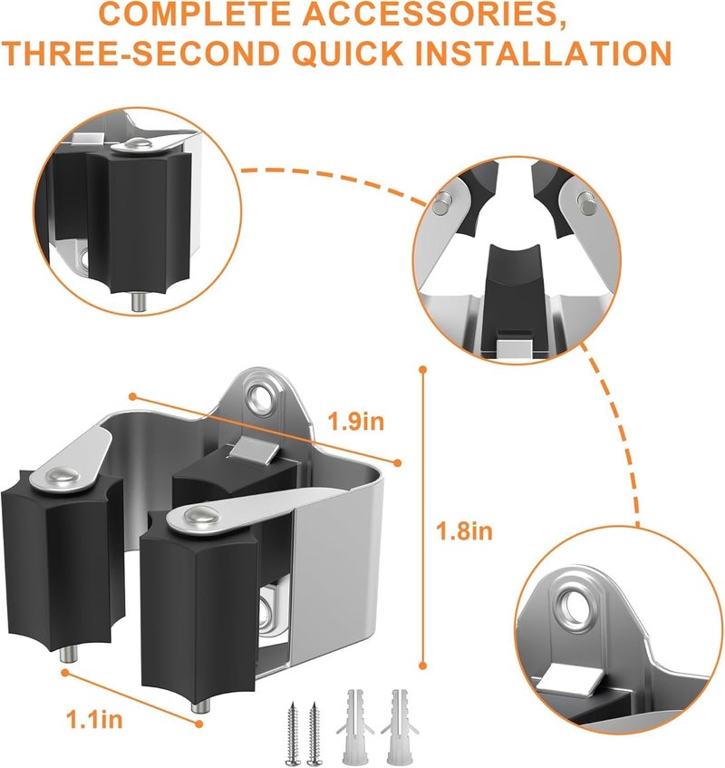 12 Pack Broom and Mop Holder - Wall Mounted Stainless Steel Organizer Rack - Image 2
