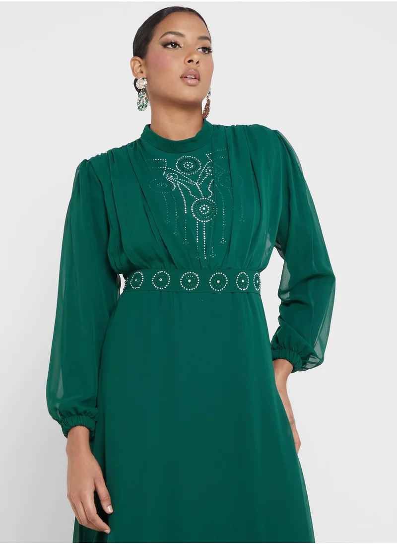 Khizana Embellished Drape Detail Dress