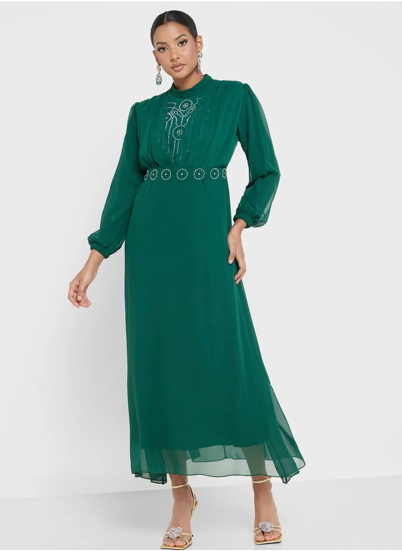 Khizana Embellished Drape Detail Dress