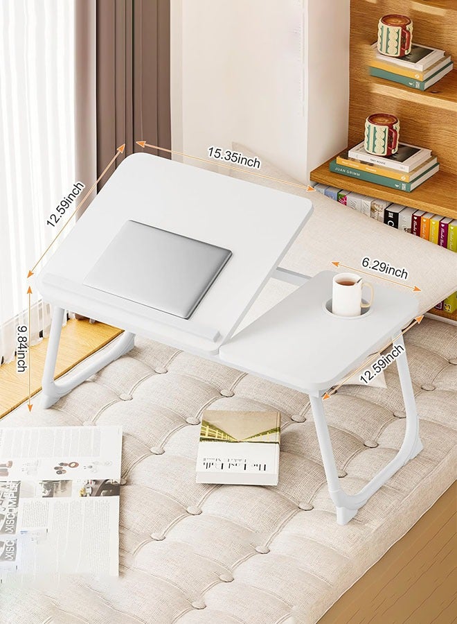 JANTENS Laptop bed tray table 5-position adjustable Upgraded version with USB Foldable laptop bed table with cup holder Suitable for beds, sofas and floors - (Pearl White) - Image 2