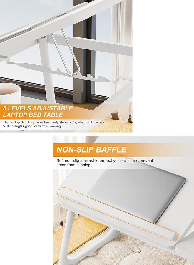 JANTENS Laptop bed tray table 5-position adjustable Upgraded version with USB Foldable laptop bed table with cup holder Suitable for beds, sofas and floors - (Pearl White) - Image 4