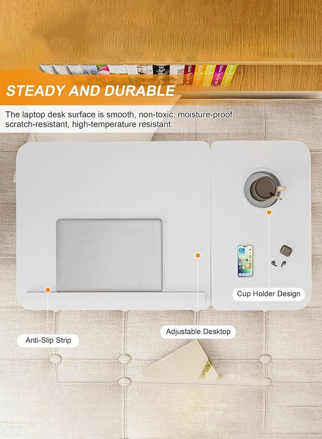 JANTENS Laptop bed tray table 5-position adjustable Upgraded version with USB Foldable laptop bed table with cup holder Suitable for beds, sofas and floors - (Pearl White) - Image 3