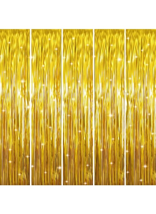 GOER GOER 32 ft x 98 ft Metallic Tinsel Foil Fringe Curtains Party Photo Backdrop Party Streamers for BirthdayGraduationNew Year Eve Decorations Wedding Decor Gold5 pcs 