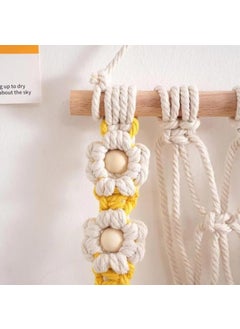 TMS tms Handmade Macrame Wall Hanging Shelf with Daisy Floral Design | Boho Wooden Hanging Shelf for Plants, Books, or Decor | Off-White and Yellow Accent, 12" W x 20" H-1 pcs Edit  - Image 4