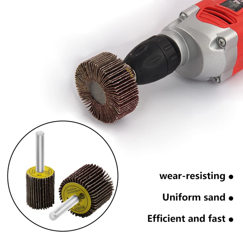 TorSor 6 Pack Flap Wheel Sander Set with 1/4'' Shank 3 Size 80 Grits Abrasive Sanding Flap Wheels for Die Grinder Power Rotary Tool Flex Shaft Grinders Polishing Rust Weld Burr Removing Coat Paint - Image 3