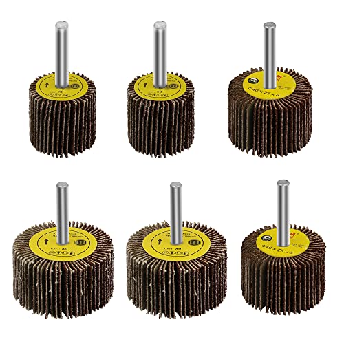 TorSor 6 Pack Flap Wheel Sander Set with 1/4'' Shank 3 Size 80 Grits Abrasive Sanding Flap Wheels for Die Grinder Power Rotary Tool Flex Shaft Grinders Polishing Rust Weld Burr Removing Coat Paint - Image 1