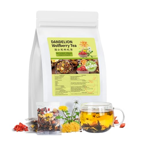 BeleePlanner Dandelion Wolfberry Tea Natural Kidneys  Liver Health Dandelion Root Tea with Dandelion Wolfberry Cassia Seed Chrysanthemum Licorice Orange Peel Gardenia 1 Pack12 Bags - Image 1