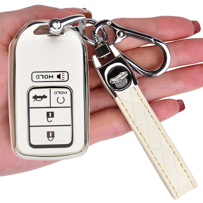 TECARATE for Honda Key Fob Cover - Key Fob Case Shell Cover Holder for Honda Accord Civic CRV Pilot Odyssey Soft TPU Full Cover Protection Smart Key Keyless Remote Key Fob Cover for Honda White