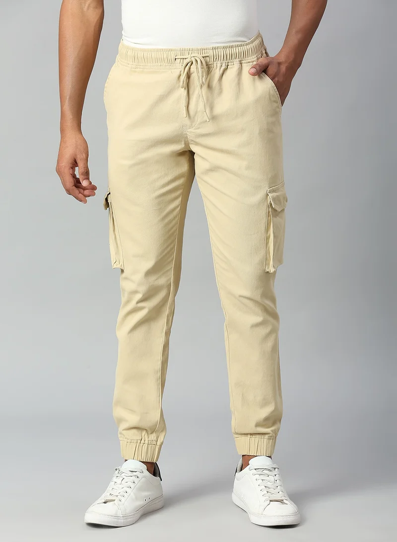 Dennis Lingo Men's Light Khaki Tapered Fit Cargo Joggers - Practical and Durable