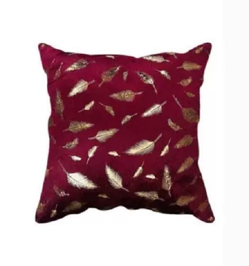 HOMECROWN Velvet Cushion Covers 16x16 Inch – Set of 3 Pcs, Golden Feather Print, Soft Faux Fur Decorative Throw Pillow Covers for Sofa, Couch, Bed, Living Room (Maroon) - Image 2