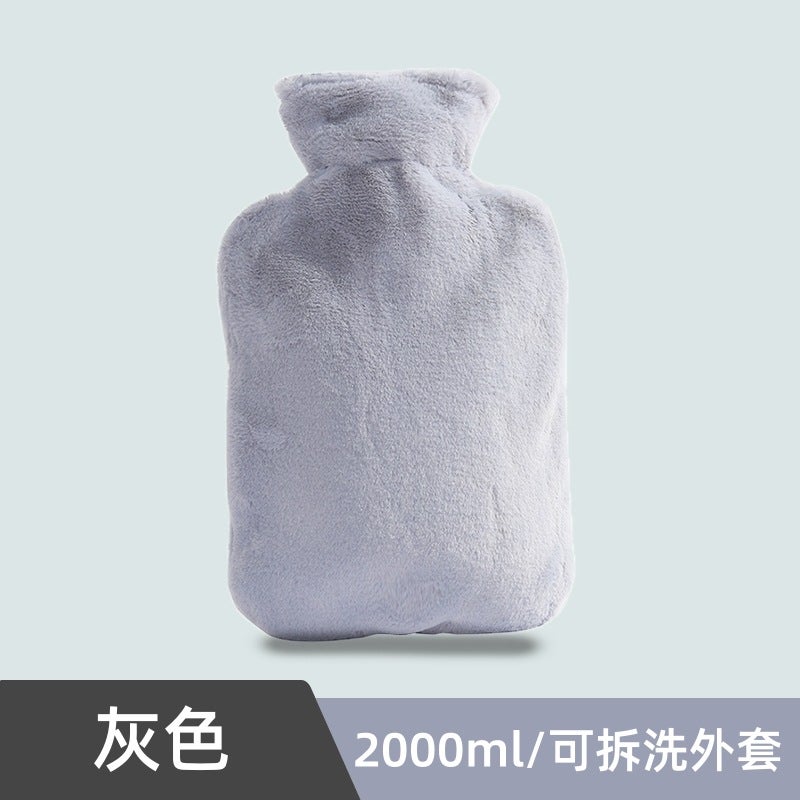 Generic Winter New Sundays Angora Yarns Hot Water Bag PVC Material Leakproof Warm Handbag Warm Stomach Drive Cold Heat Water Bag Gray 2000ml 