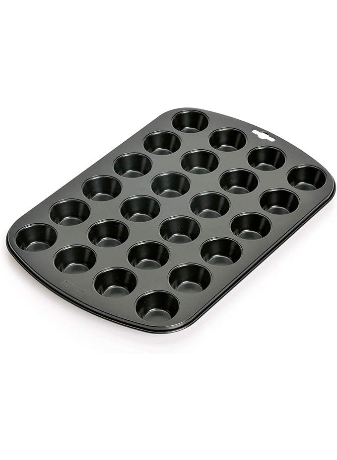 Beram Mini 24 Cup Cake Tray Black Non Stick Carbon Steel Muffin Pan Durable Oven Safe Bakeware Baking Tray for Cupcakes Muffins Brownies Cookies Pastry and Desserts