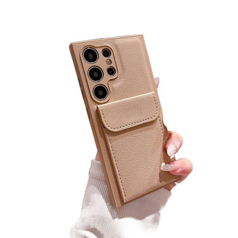 غطاء واقي بTPU لـ Samsung Galaxy S22 Ultra باللون Khaki مضاد للانزلاق من مادة TPU مع حامل بطاقات وقبضة مضادة للانزلاق مع مقاوم للصدمات مع حماية من السقوط للهدايا للاستخدام الشخصي - Image 1