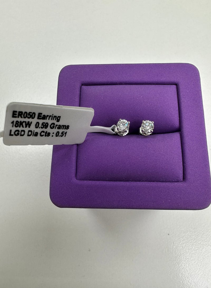 Diamond 18 Karat EarStuds With 0.50 Carat Total Weight IGI Certified Diamonds  - Image 2