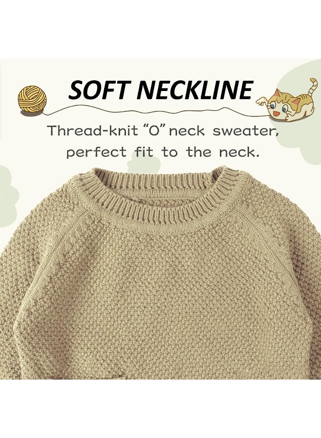 Peecabe Peecabe Toddler Boy Girl Sweater Cable Knit Baby Pullover Long Sleeve Crewneck Cotton Sweatshirt Fall Winter 6M-4T - Image 2