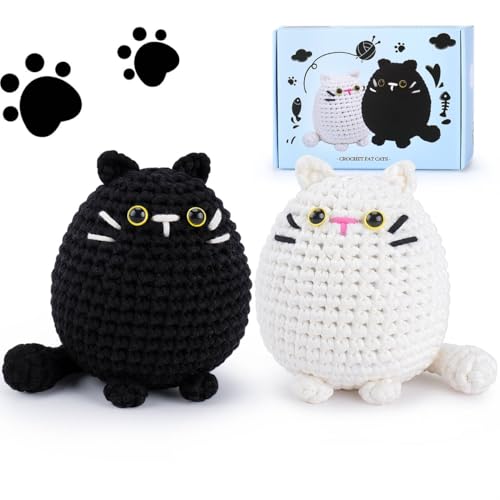 Auspicious beginning Crochet Kit for Beginners-2PCS Cat Crochet Kits for Adults Kids, Crochet Starter Kit with Step-by-Step Video Tutorials, Crochet Animals Kits DIY Craft Knitting Kit Learn to Crochet Kits for Adults - Image 1