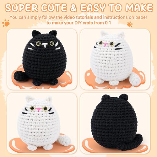 Auspicious beginning Crochet Kit for Beginners-2PCS Cat Crochet Kits for Adults Kids, Crochet Starter Kit with Step-by-Step Video Tutorials, Crochet Animals Kits DIY Craft Knitting Kit Learn to Crochet Kits for Adults - Image 4