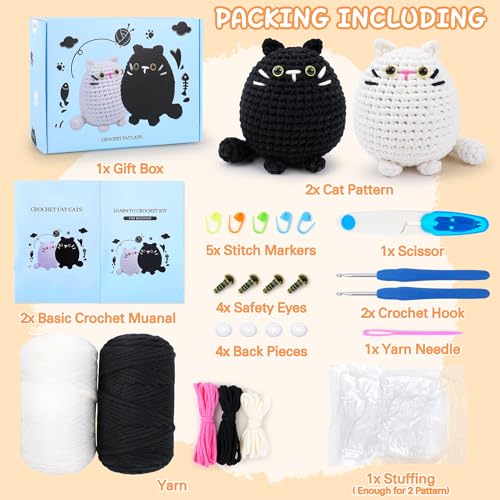 Auspicious beginning Crochet Kit for Beginners-2PCS Cat Crochet Kits for Adults Kids, Crochet Starter Kit with Step-by-Step Video Tutorials, Crochet Animals Kits DIY Craft Knitting Kit Learn to Crochet Kits for Adults - Image 3