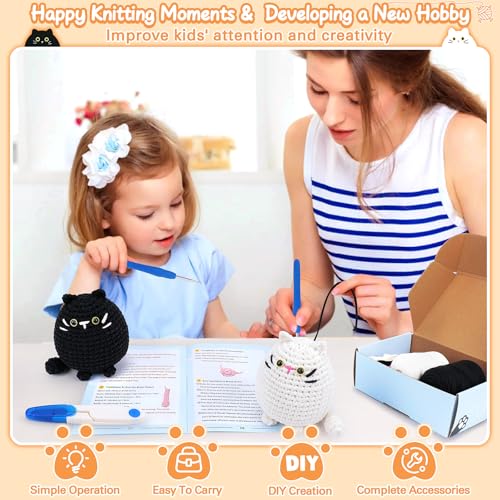 Auspicious beginning Crochet Kit for Beginners-2PCS Cat Crochet Kits for Adults Kids, Crochet Starter Kit with Step-by-Step Video Tutorials, Crochet Animals Kits DIY Craft Knitting Kit Learn to Crochet Kits for Adults - Image 5