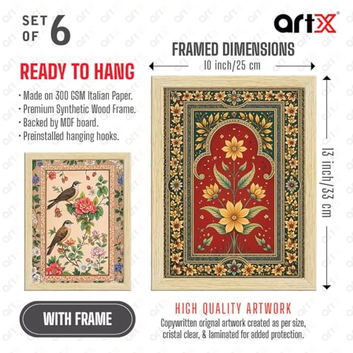 ArtX Paper Indian Art Madhubani Paintings With Frame For Living Room, Bedroom, Office, Painting for Wall Decoration, 10x13 inch, Set of 6 - Image 3