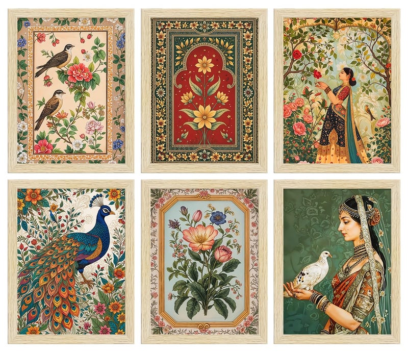 ArtX Paper Indian Art Madhubani Paintings With Frame For Living Room, Bedroom, Office, Painting for Wall Decoration, 10x13 inch, Set of 6 - Image 1