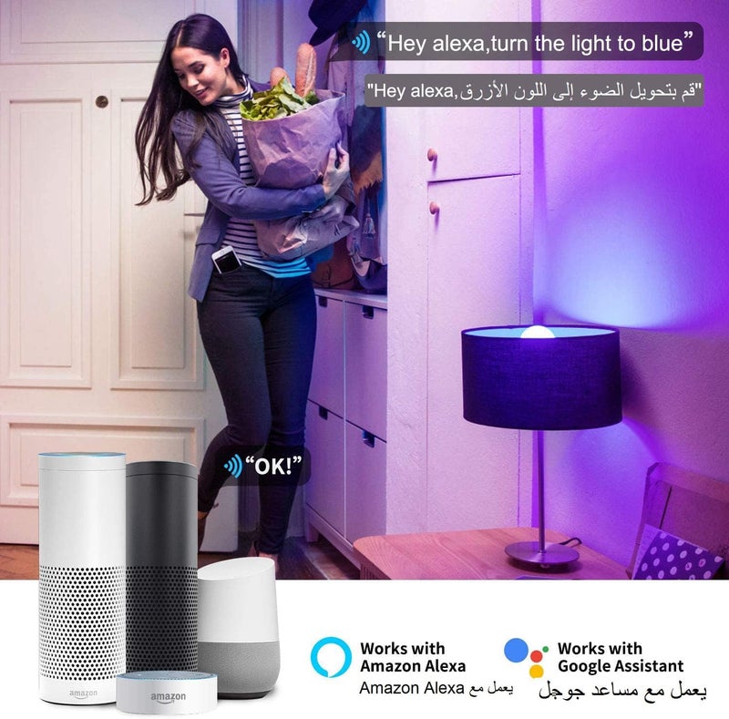 Alexa E14 Smart Candle Bulbs,لمبة ذكية,C37 Dimmable WiFi Smart Bulbs,500Lm,5W Replace 60 Watt,White+RGBCW Colour Changing LED RGB Light Bulb Work with alexa,Google Home(AC85~265V 2 Pack) - Image 3