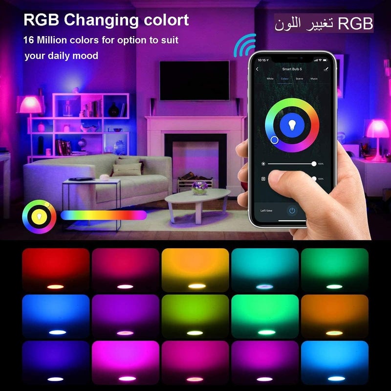 Alexa E14 Smart Candle Bulbs,لمبة ذكية,C37 Dimmable WiFi Smart Bulbs,500Lm,5W Replace 60 Watt,White+RGBCW Colour Changing LED RGB Light Bulb Work with alexa,Google Home(AC85~265V 2 Pack) - Image 4