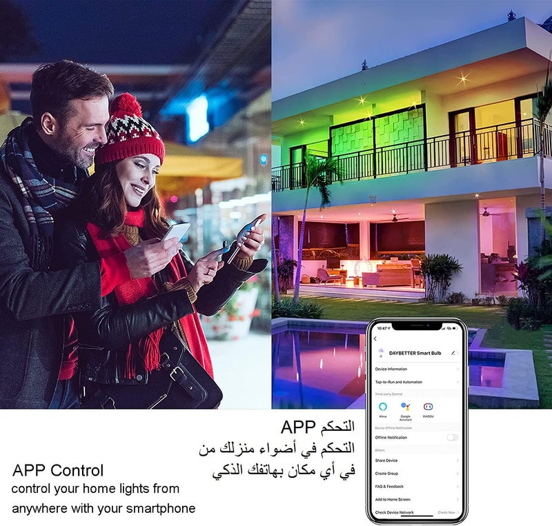 Alexa E14 Smart Candle Bulbs,لمبة ذكية,C37 Dimmable WiFi Smart Bulbs,500Lm,5W Replace 60 Watt,White+RGBCW Colour Changing LED RGB Light Bulb Work with alexa,Google Home(AC85~265V 2 Pack) - Image 5