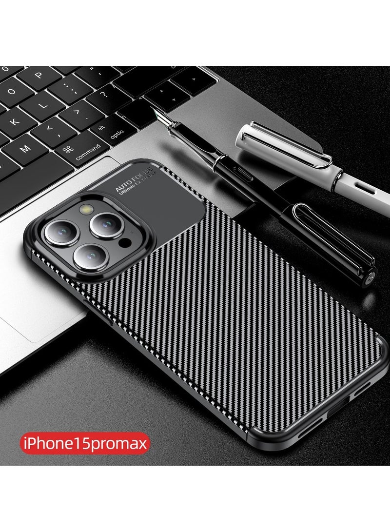 Cover iPhone 15 Pro Max  , - Protection Brushed Carbon Fiber Cover Shockproof - With Protection For Camera Slip-Resistant - Black  - Image 2