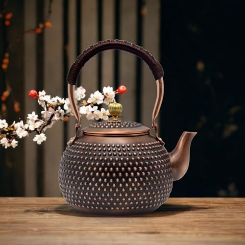 YJX 47.3oz Elegant Japanese Style Copper Tea Kettle For Stovetop Safe, Non-Coating Pure Copper Teapot with Stainless Steel Tea Ball For Loose Tea, Solid Tea Pot For 2-4 Cups (1400ml) - Image 2