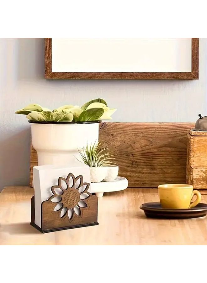 Wooden Sunflower Napkin Holder Style A Restaurant Bar Hotel Home Kitchen Tabletop Decoration Flat 2D Vintage Bohemian Retro Tabletop Accessory Seasonal Versatile Home Decor - Image 4
