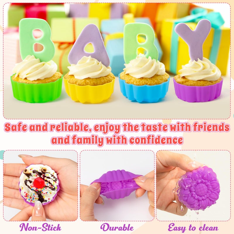 R HORSE Mini Silicone Cupcake Liners Molds - 60Pcs 2 Inch Muticolor Floral Shaped Baking Cups, Reusable Non-Stick Cupcake Wrappers Muffin Baking Liners for Oven Microwave Dishwasher Safe - Image 4