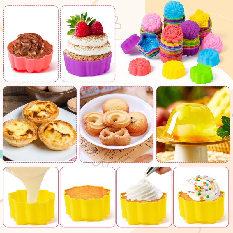 R HORSE Mini Silicone Cupcake Liners Molds - 60Pcs 2 Inch Muticolor Floral Shaped Baking Cups, Reusable Non-Stick Cupcake Wrappers Muffin Baking Liners for Oven Microwave Dishwasher Safe - Image 5