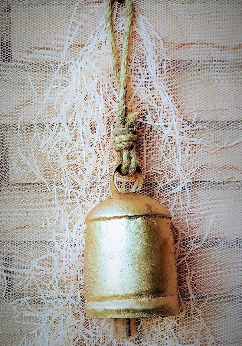 MIRAMAYEE Large Handmade Rustic Vintage Lucky Cow Bells 6 Set of 1 On Rope Wall Hanging Dcor - Image 1